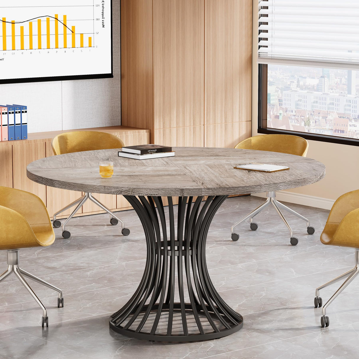 Round Conference Table for 4-6, 47-Inch Conference Room Table with Thickened Tabletop