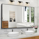 Black Bathroom Mirror, 48"X36" Rectangle Mirrors for Wall Metal Frame