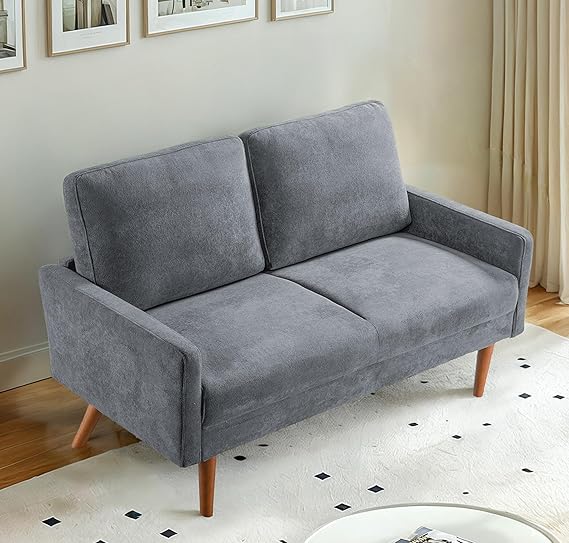 Modern Boucle Loveseat Sofa,2-Seater Fabric Love Seat w/ 2 Pillows