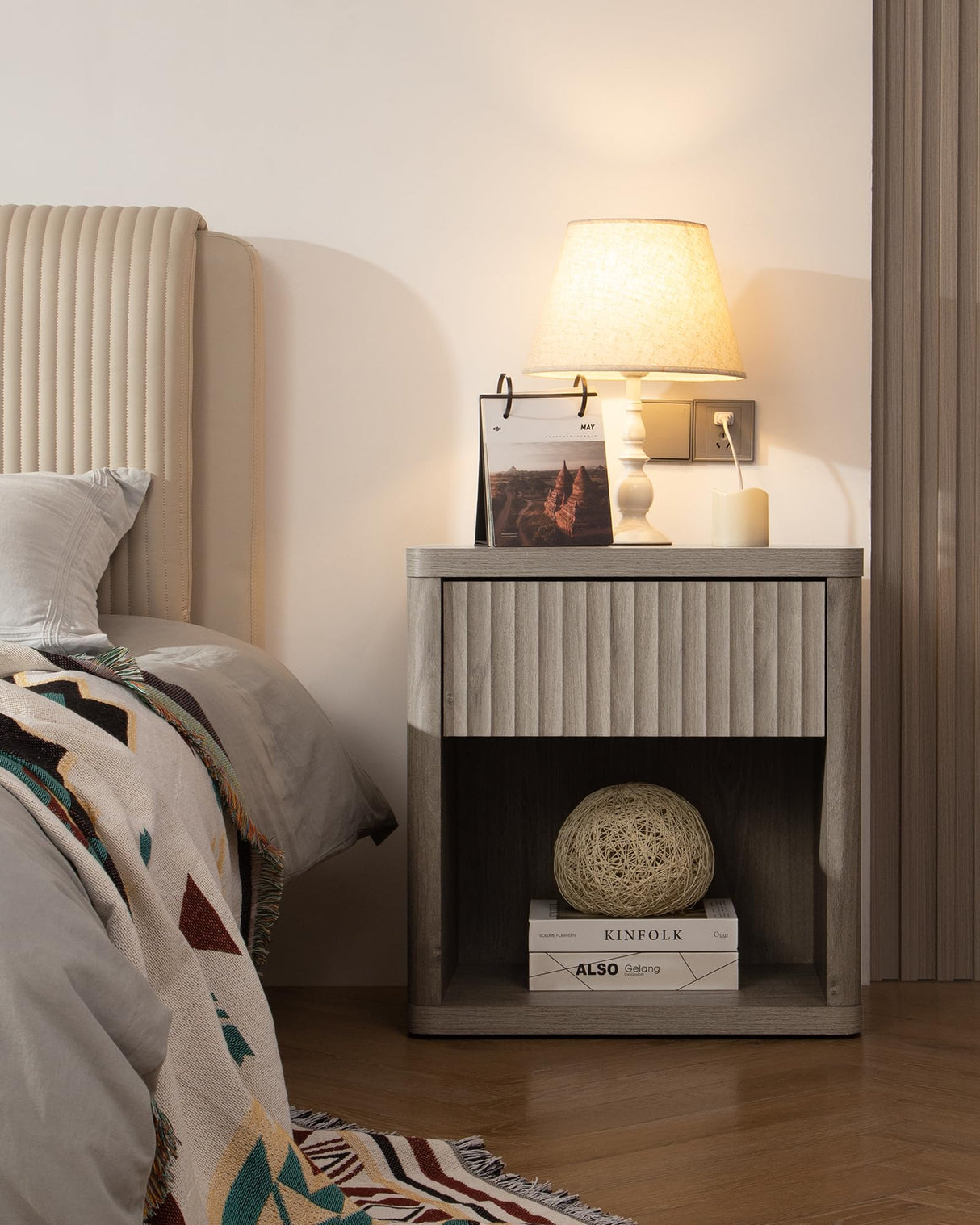 Stand Set of 2 Nightstands with Drawer Storage Bed Side Table