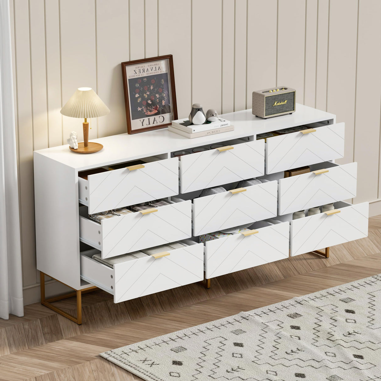 Modern Furniture set for Bedroom,One 9 Drawer Chest Storage with two 3 drawers set