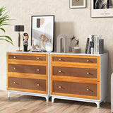 Dresser for Bedroom, Chest of Drawers with Anti-toppling Device, Wooden Storage Nightstand with 3 Rattan Drawers, 31.5 x 16 x 31 Inches (1)