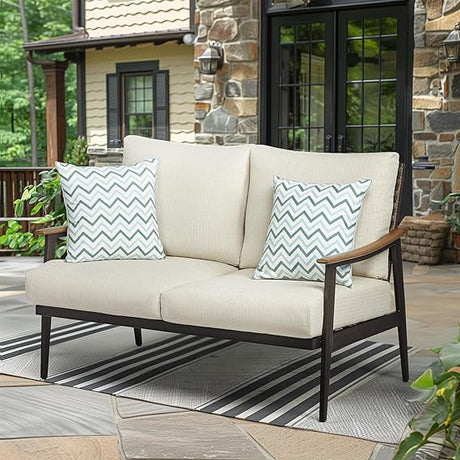 Patio 3 Seats Sofa Outdoor Loveseat, Patio Furniture Metal Outdoor Sofa