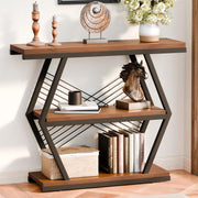 39.4" Industrial Console Table - 3-Tier Rustic Brown Entryway Table