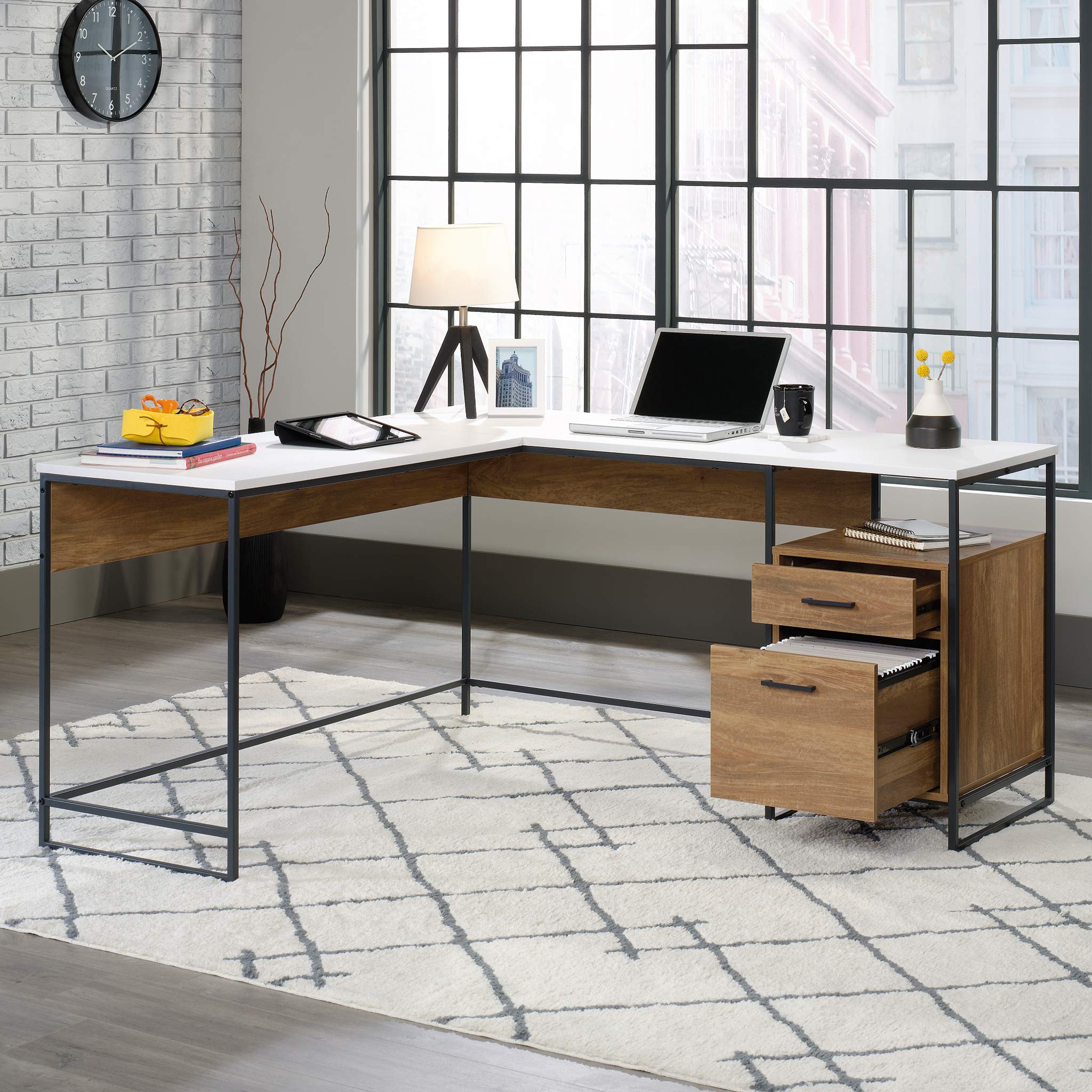 Tremont Row Modern L-Shaped Desk with Storage, Sindoori Mango Finish