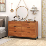 LOKO Mid Century Modern 6-Drawer Dresser, Wooden Chest of Drawers with Interlock System, Tall Storage Dresser for Bedroom, Living Room, Hallway, Cherry