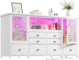 EnHomee Dresser for Bedroom with Power Outlets & LED Lights