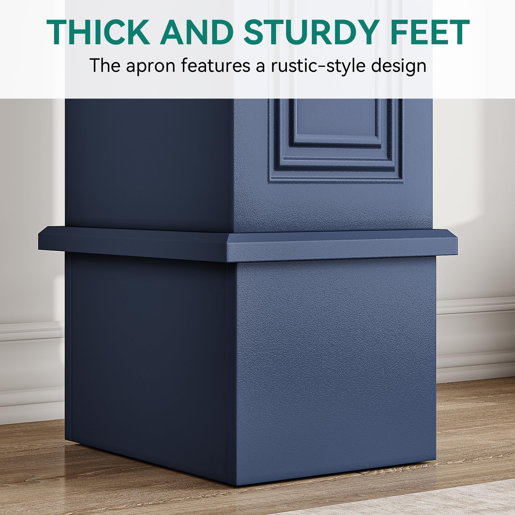 Farmhouse Console Table with Storage - Navy Blue & Walnut