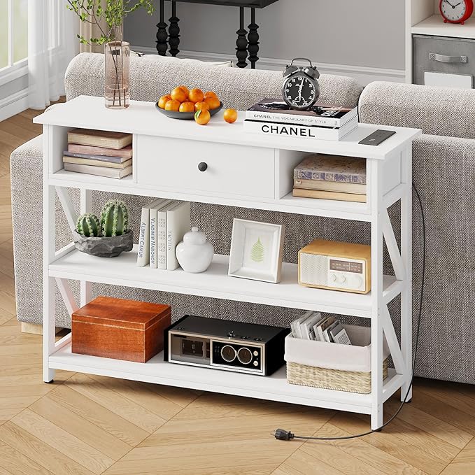 47 Inch Console Sofa Table with Drawer, Industrial Entryway Table with Storage Shelves,