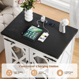 Farmhouse End Table, 24" Side Table with Charging Station, Night Stand