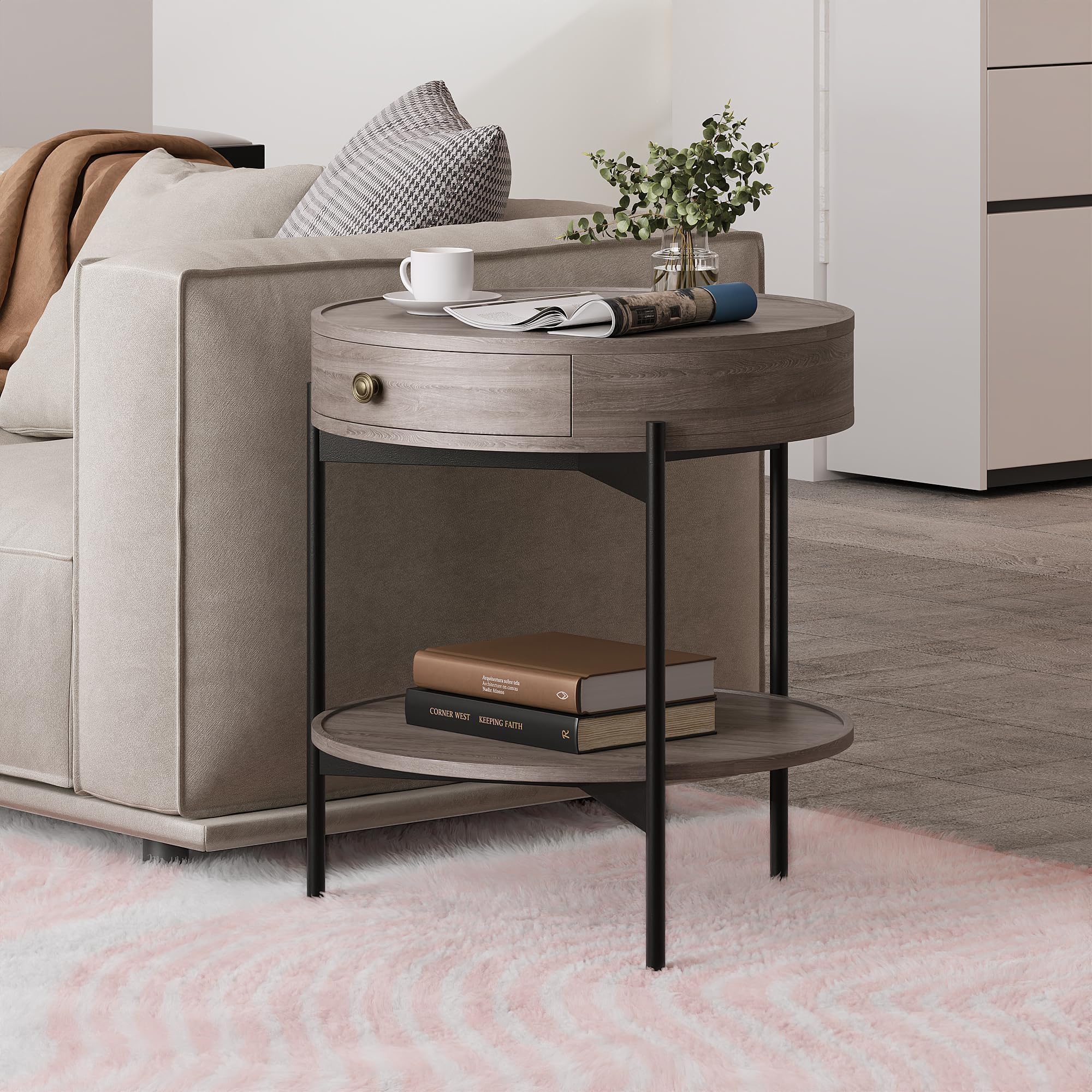 Beverly Hills Mid Century Modern Side Table - Versatile Round Nightstand
