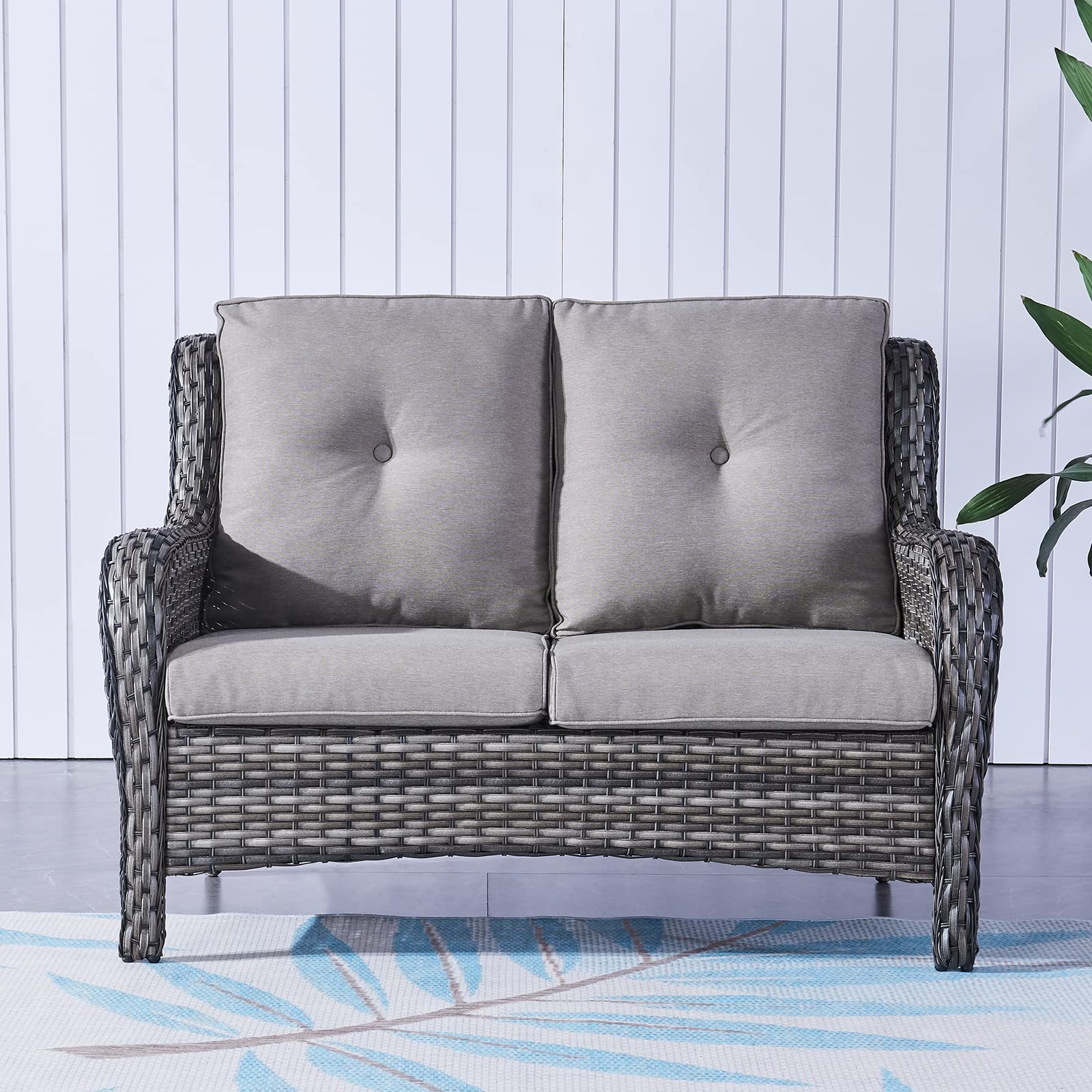 Outdoor Loveseat Wicker Patio Sofa - 2-Seat Rattan Outdoor Couch Patio Furniture