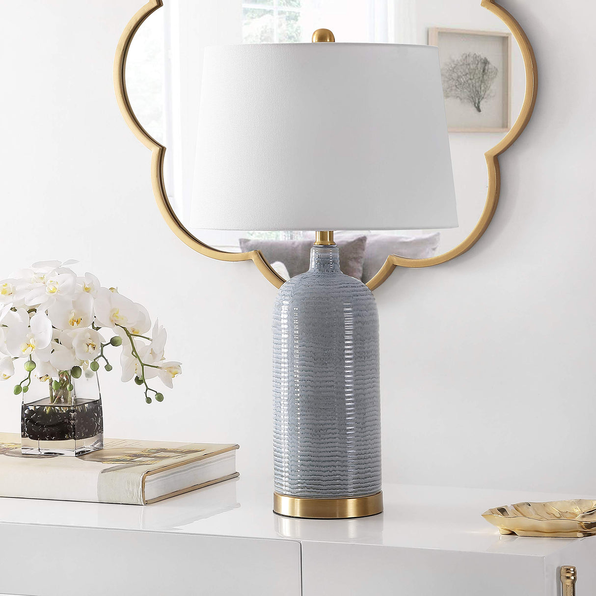 Stark Blue Glass 27-inch Bedroom Living Room Home Office Desk Nightstand Table Lamp