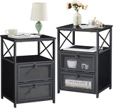 End Side Table, Modern Night Stand with Storage Space and Door, Set of 2 Nightstands