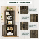 Farmhouse Corner Cabinet with LED Light, 67" Tall Bathroom Cabinet with 2 Doors and 3