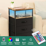 Nightstand with Charging Station, Bedside Table LED Night Stand