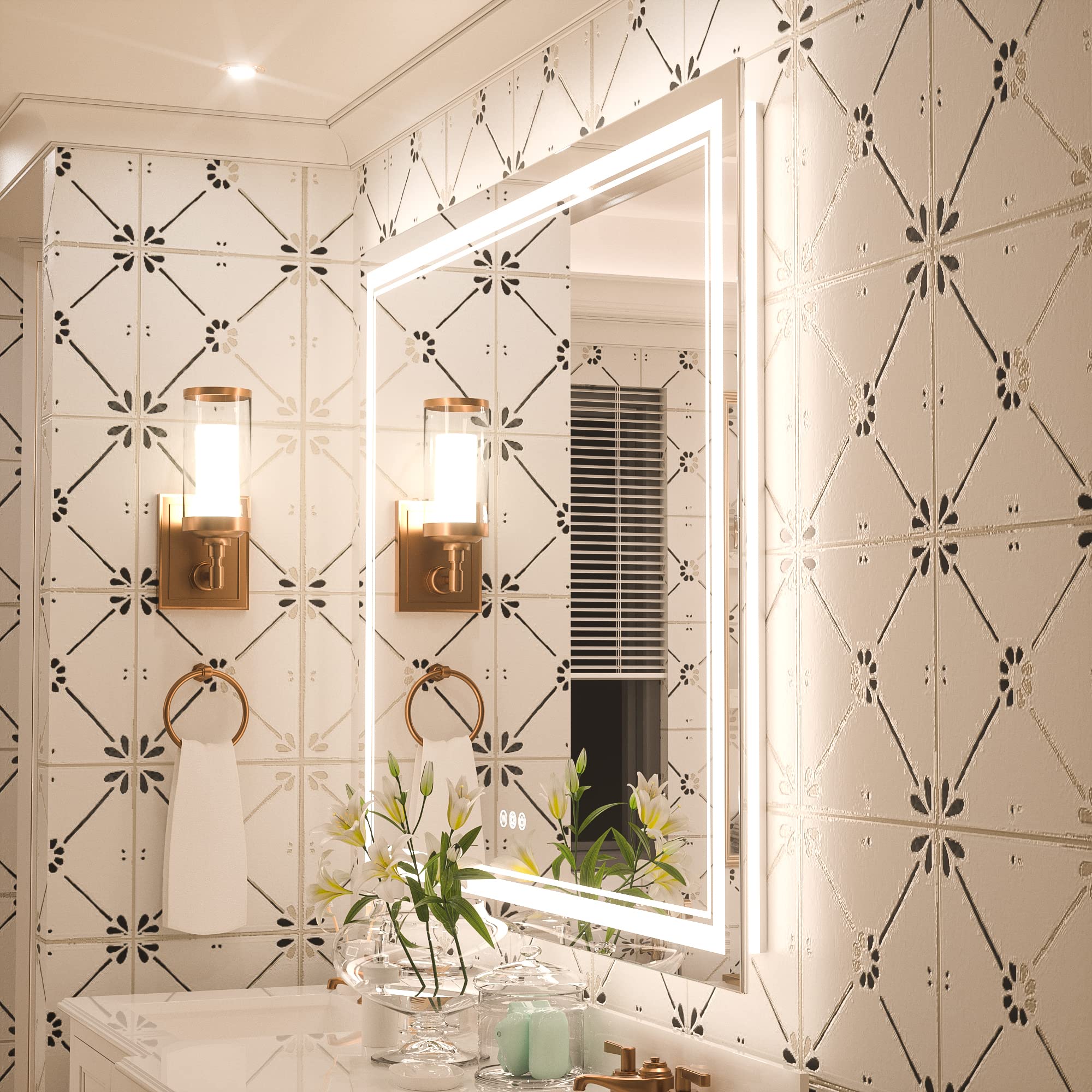 LED Bathroom Mirror with Backlit and Front Lights