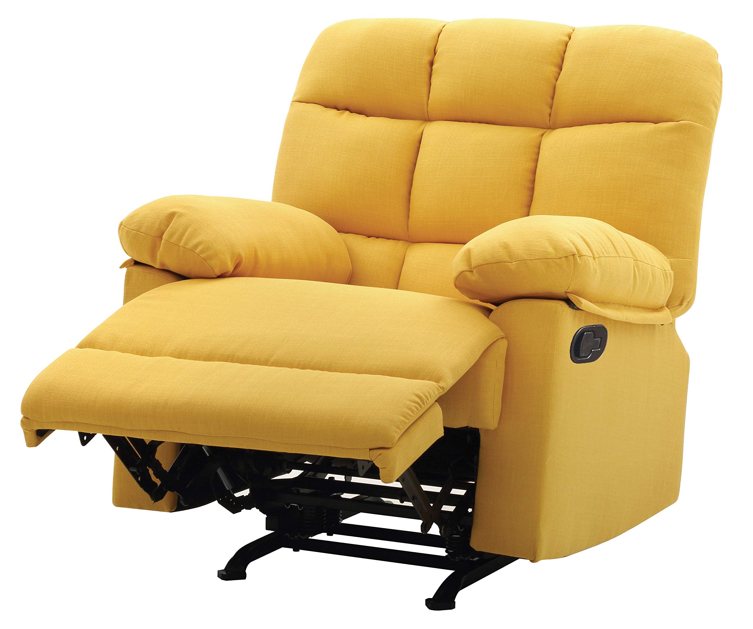 ComfyGlide Tufted Rocker Recliner Chair – Yellow Fabric with Padded Arms