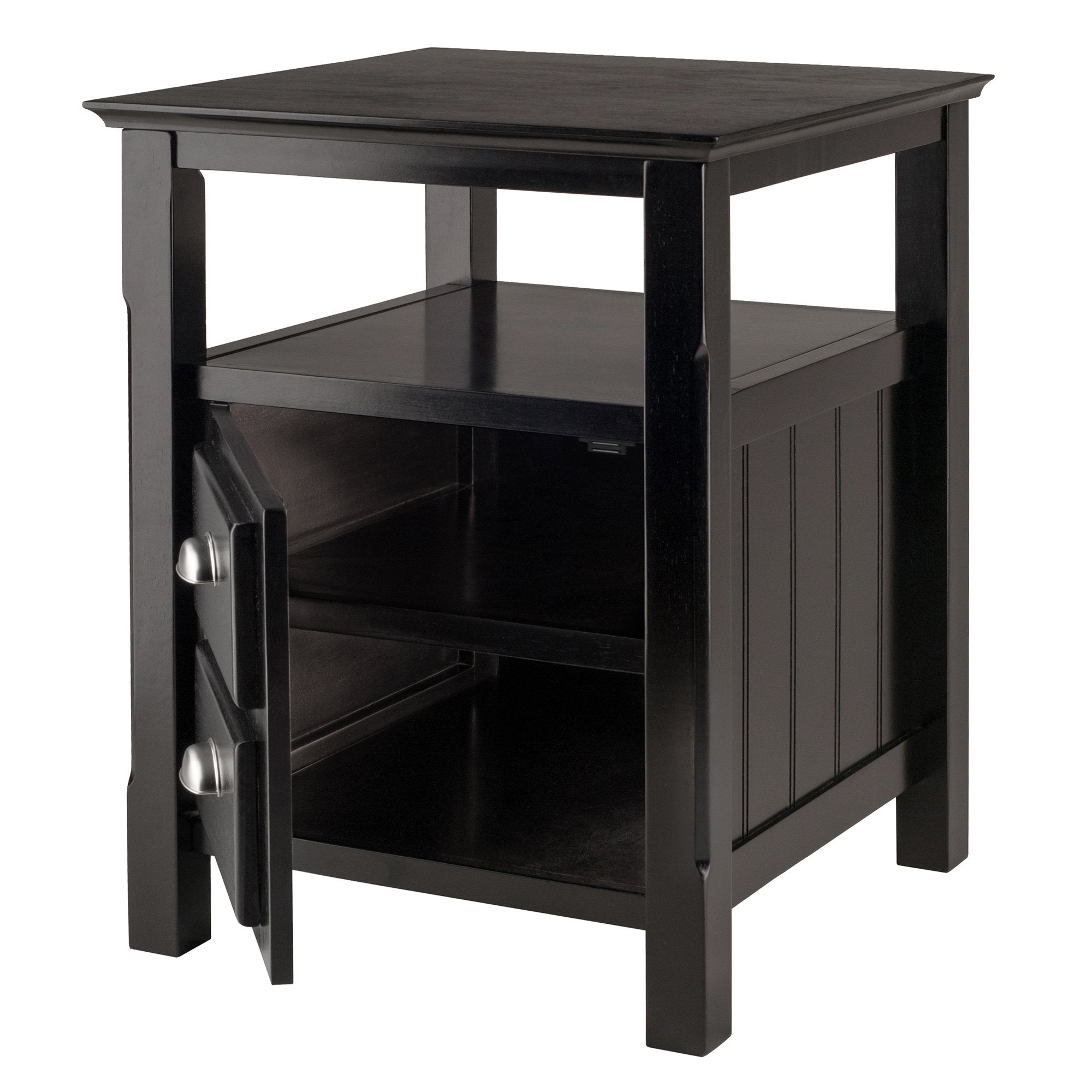Solid Wood 2 Drawer Timber Night Stand Black Finish
