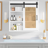 Bathroom Cabinet Wall Cabinet, Rattan Medicine Cabinet with Sliding Barn Door