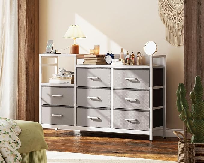 Dresser for Bedroom with Charging Station,  Long Dresser