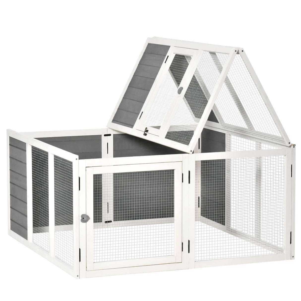 Rabbit Hutch, Wooden Outdoor Bunny Cage with an Openable Foldable Top, Door