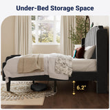 Vintage Full Size Velvet Platform Bed Frame with Tufted Wingback Headboard