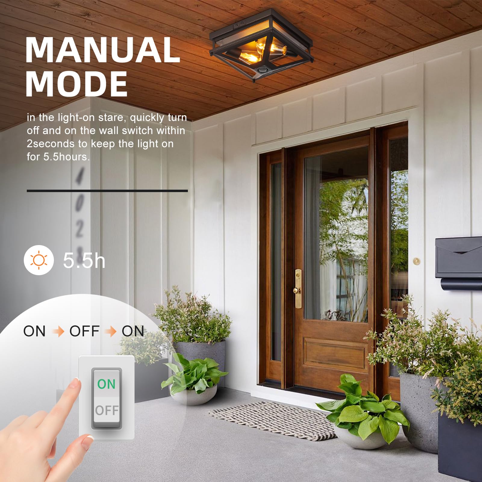 Motion Sensor Outdoor Flush Mount Ceiling Light - Matte Black