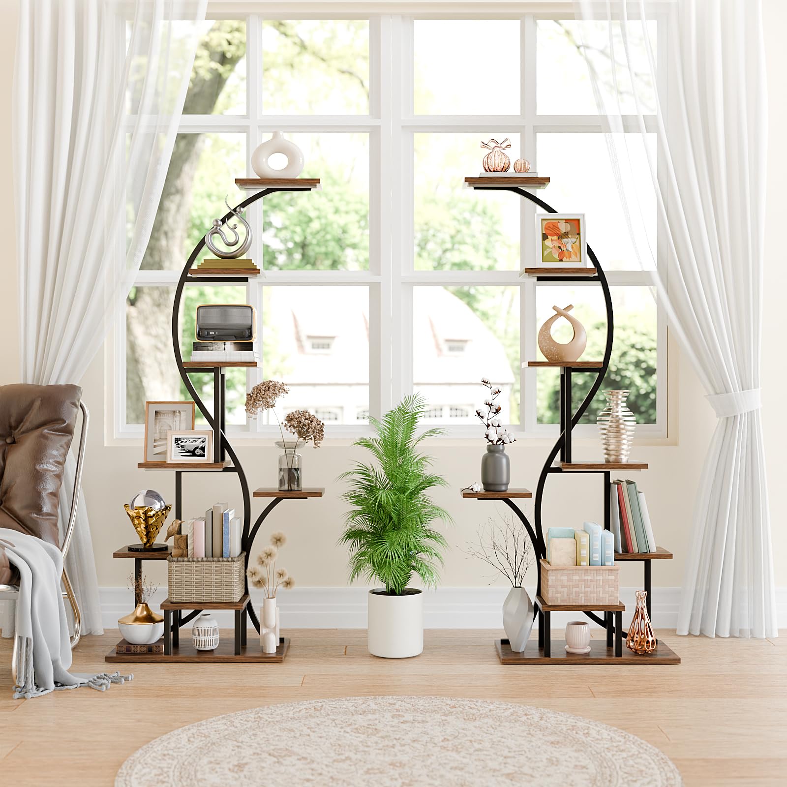 8 Tier Corner Shelf with Light, 65" Tall Coner Display Shelves