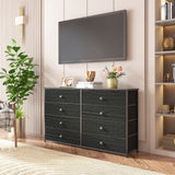 Furnulem Wide Dresser with 8 Fabric Drawers, TV Entertainment Center with Storage for 55'' TV, Large Chest of Drawers for Bedroom, Living Room, Dorm, Closet, Entryway, Wood Top (Black Oak)