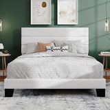 Queen Platform Bed Frame with Upholstered Fabric Headboard, Mattress Foundation