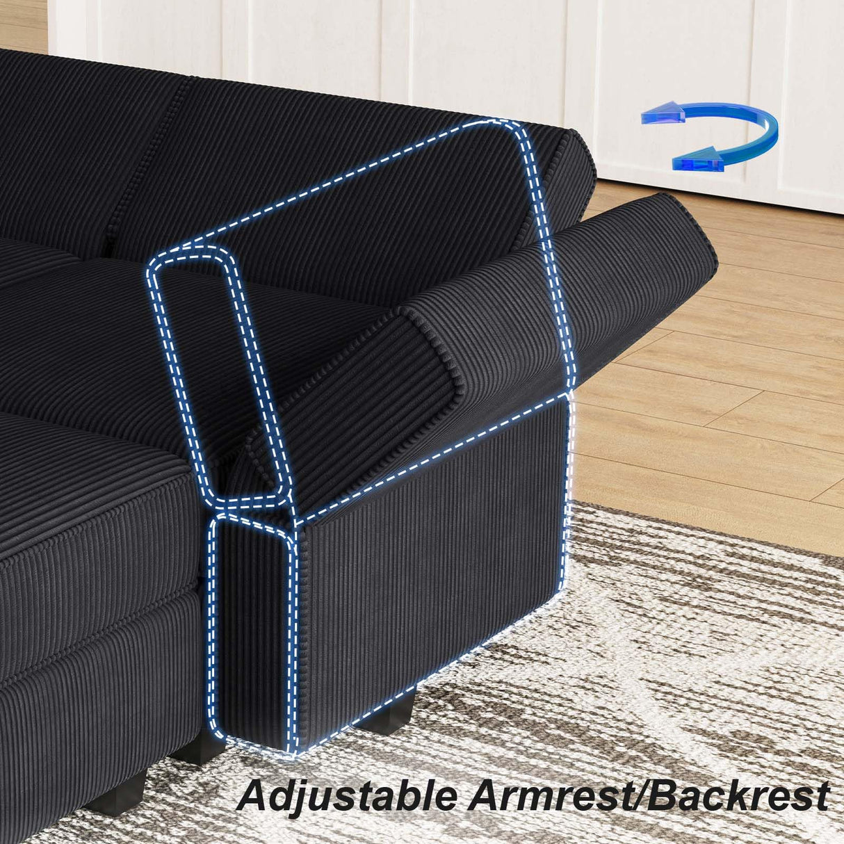 Belffin Modular Sectional Sofa Modern U Shaped Sectional Couch with Storage Seat Modular Couch Corduroy (Black, U Shape Sofa-1)