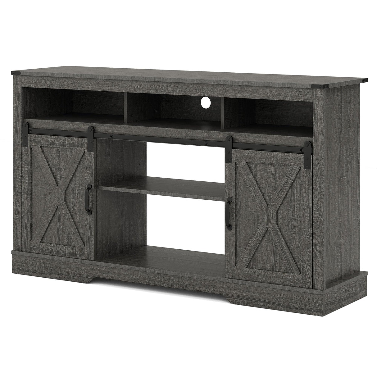 Stand for 65+ Inch TV, Farmhouse 34'' Tall Entertainment Center for 23" Fireplace, Rustic