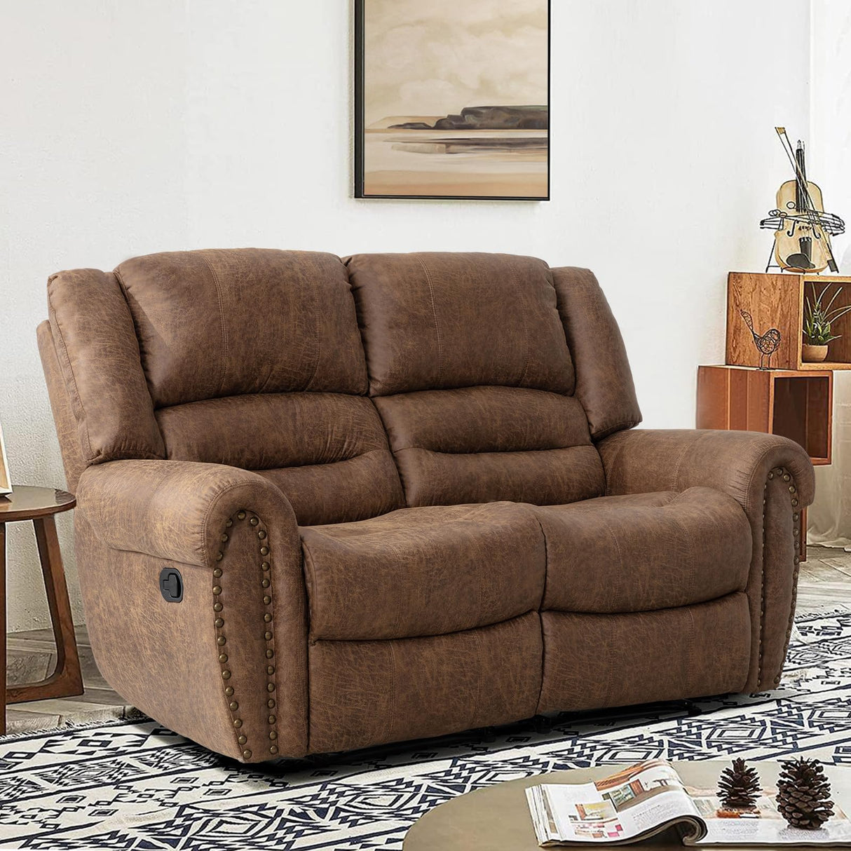 Faux Leather Manual Loveseat Recliner, 2 Seat Reclining Sofa Chair