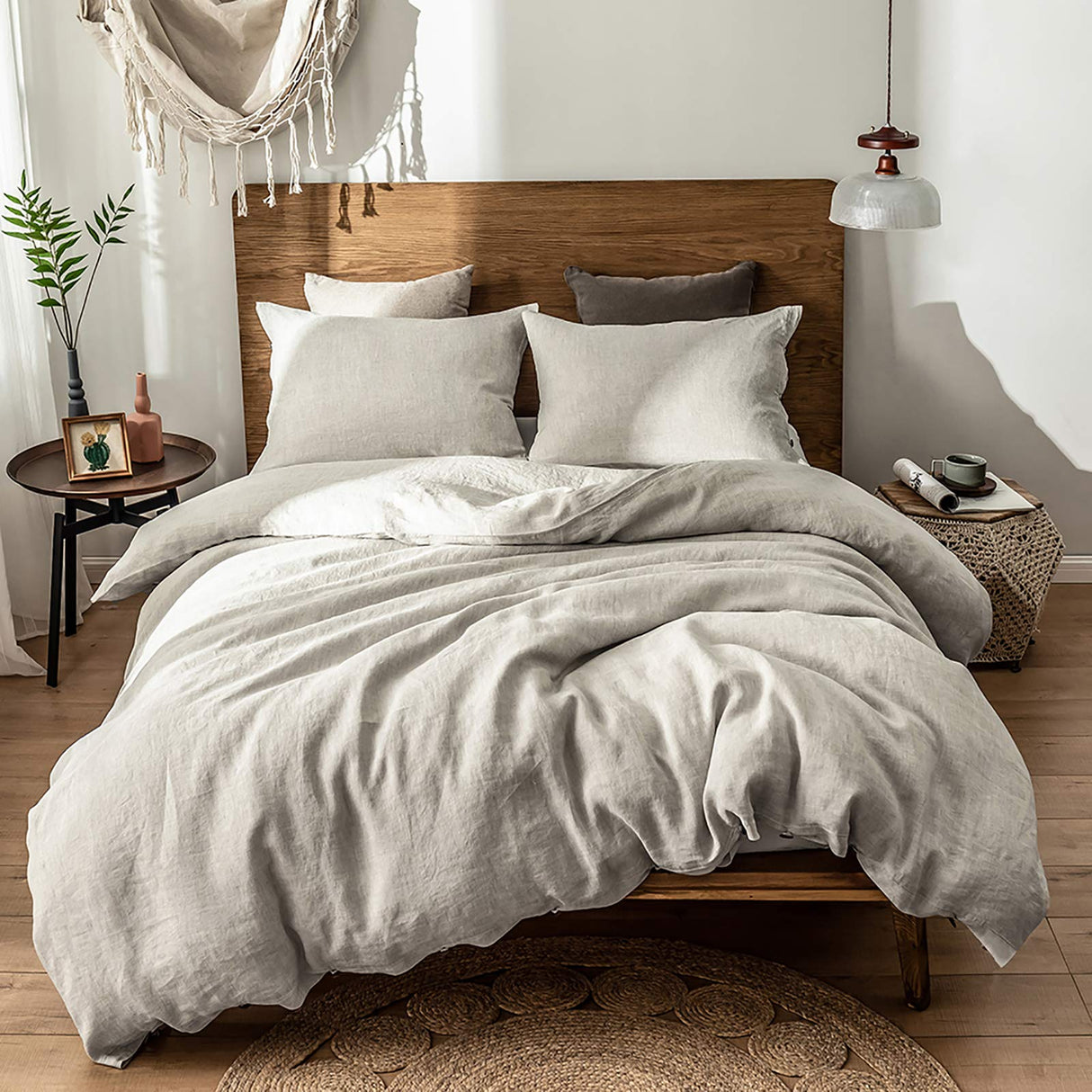 100% Linen Duvet Cover Set, 3 Pieces Belgian Flax Breathable Bedding, 1 Comforter