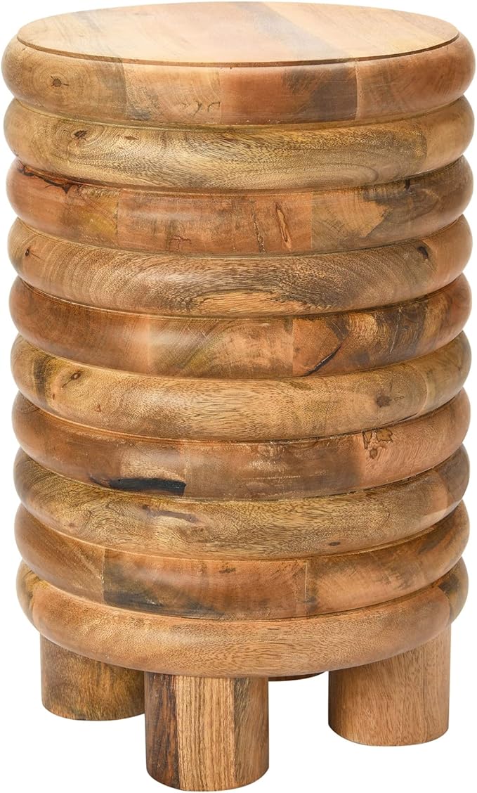 Dossier Vintage-Inspired Solid Wood Flat top for use, Natural Finish Stool/End Table