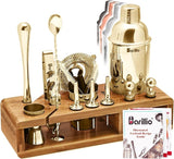 Silver Bartender Kit - Stainless-Steel Cocktail Shaker Set w/Black Bamboo Stand