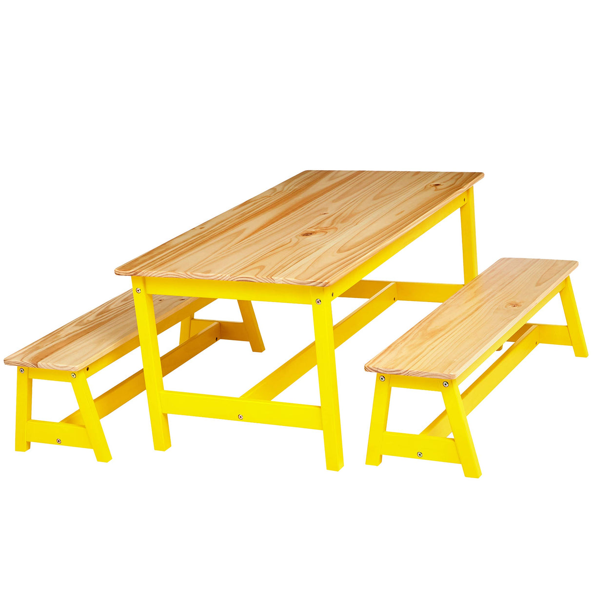 Indoor Kids Table and Bench Set, Natural, 3 Count (Pack of 1)