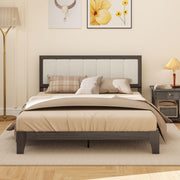 Queen Size Upholstered Platform Bed Frame with Wooden Slats - Charcoal Gray