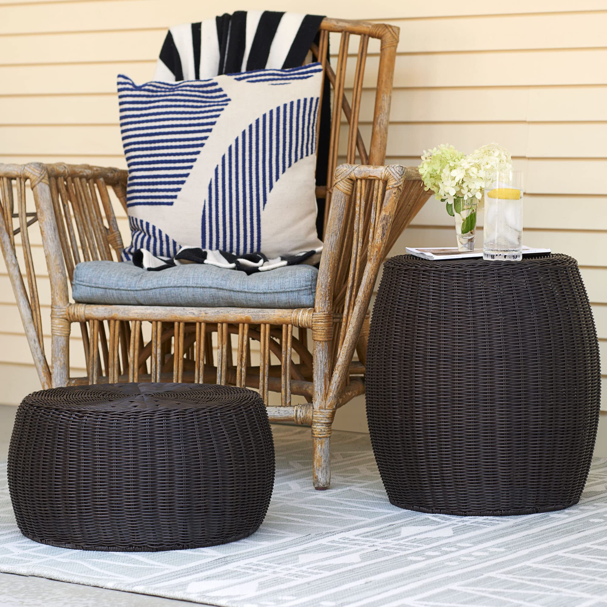 ML-5005 Resin Wicker Footstool Ottoman | Brown(16"D x 16"W x 9"H)
