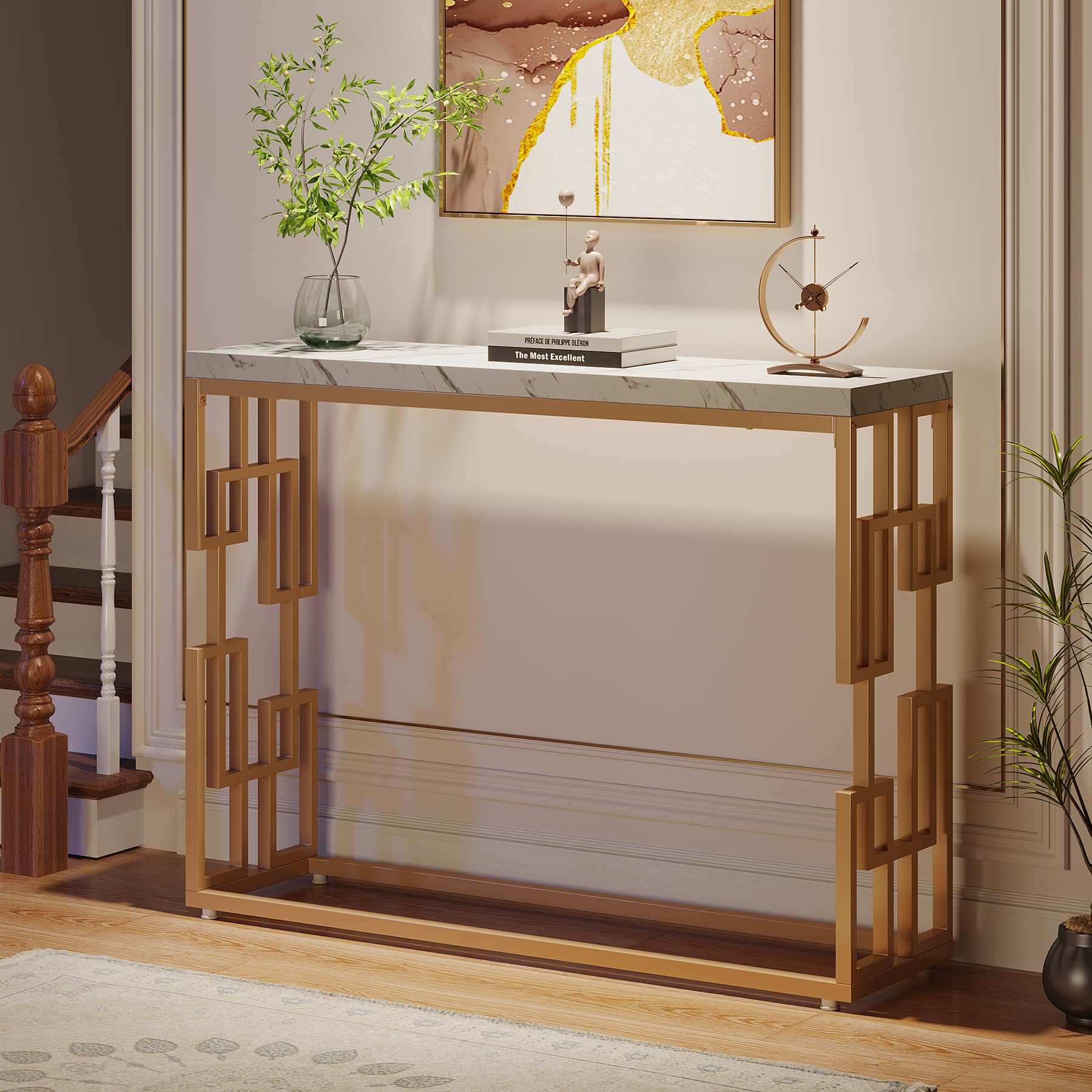 Console Table, Modern 42.5" Sofa Tables Entryway Hallway Foyer Table, White Faux