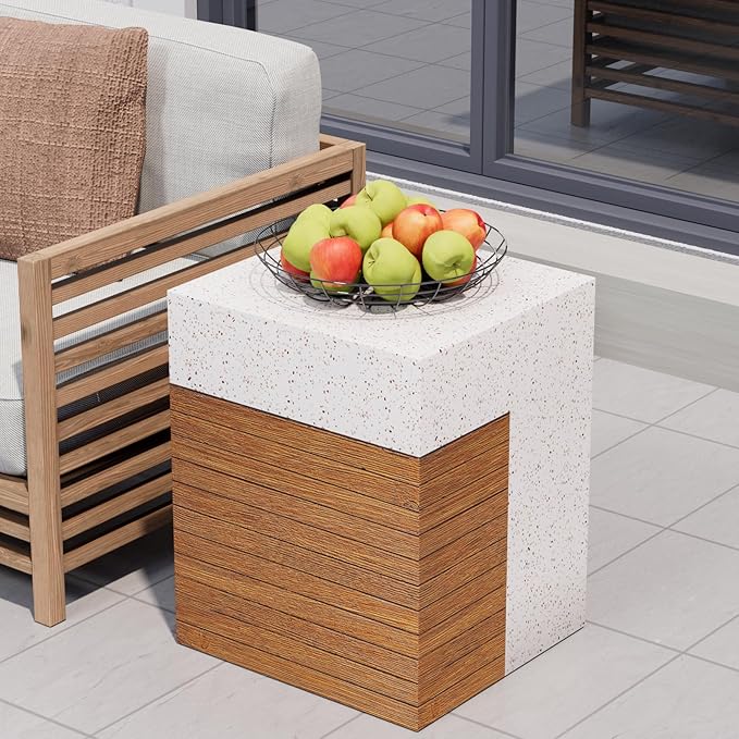 Medium Side Table, Patio Coffee Table, 19.7 inches Square MgO End Stool