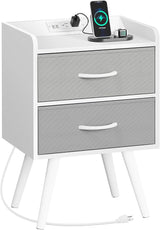 Night Stand with Charger Station, Nightstand with Drawers, Bedside Table