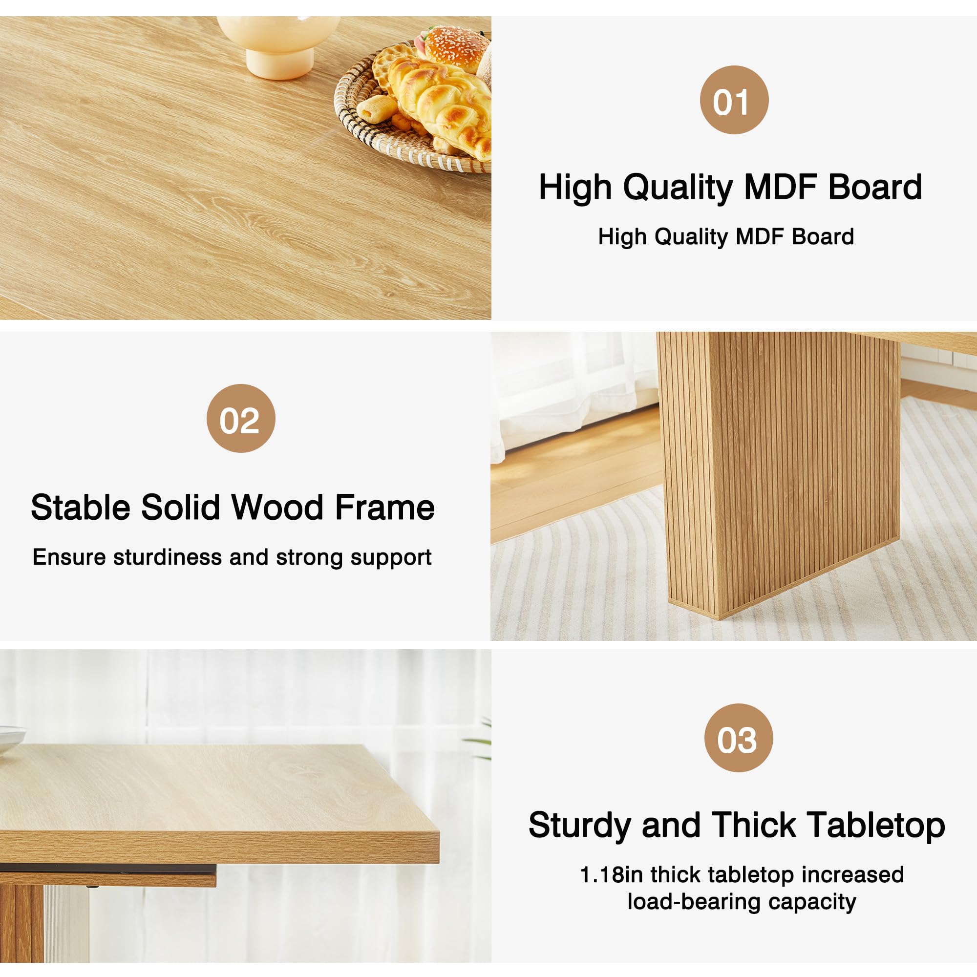 78 Inch Dining Table for 6 8 10, Modern Farmhouse Rectangular Kitchen Table,
