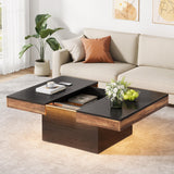 Square Coffee Table with LED Light, 35-inch Modern LED Coffee Table with Storage