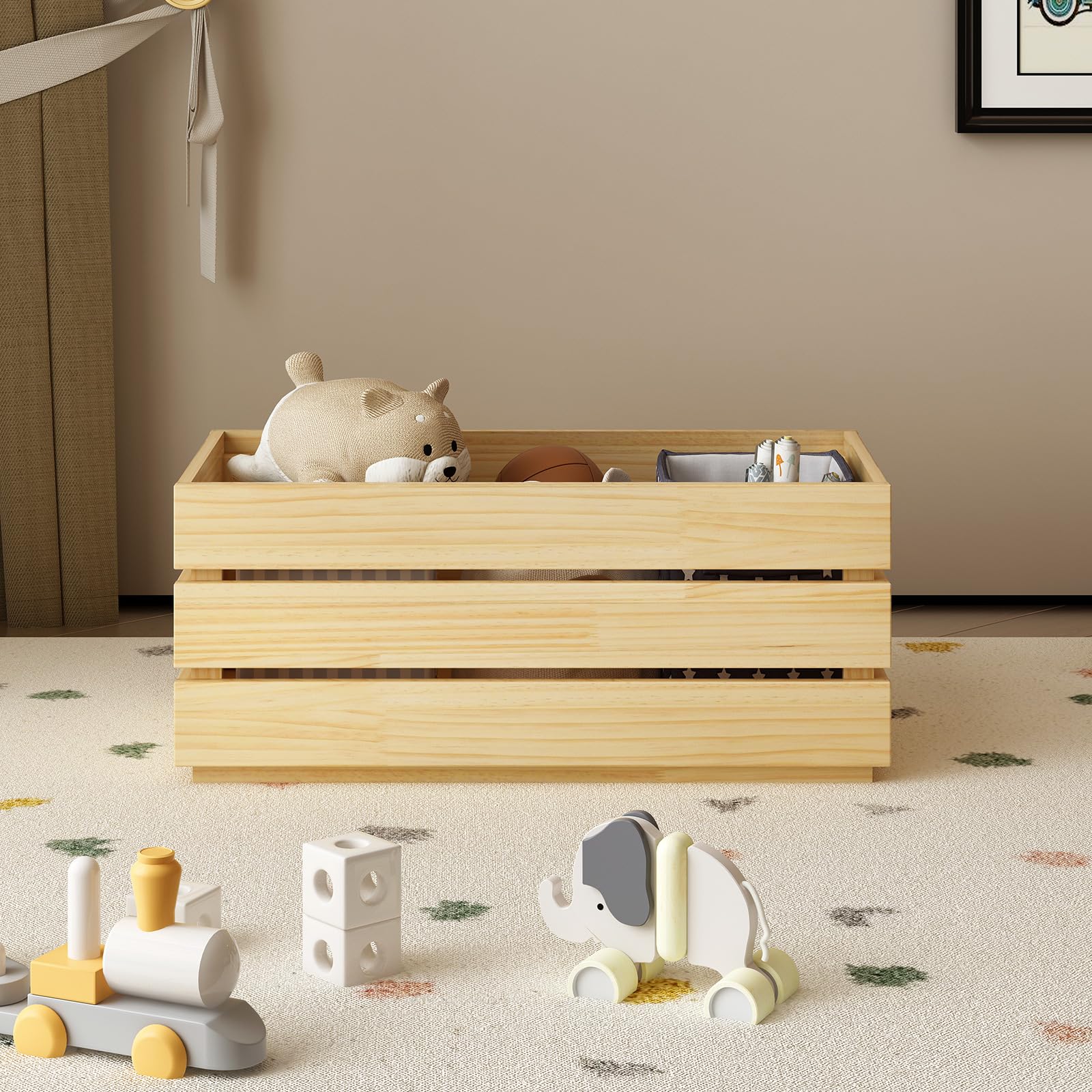storage Chest,Uncovered Wood Toy Box,Toy Storage trunk,Sturdy Wooden Large Toy