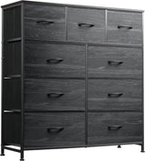 9-Drawer Dresser, Fabric Storage Tower for Bedroom, Hallway, Entryway, Closet, Tall Chest Organizer Unit with Fabric Bins, Steel Frame, Wood Top, Easy Pull Handle, Floral Painted