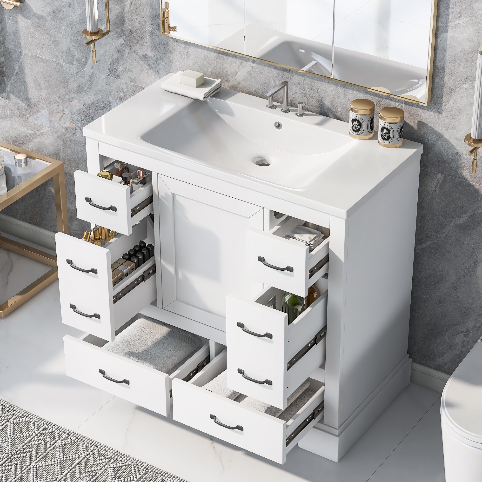 36" Bathroom Vanity with Sink, Harper & Bright Designs Free Standing Single Basin Vanity