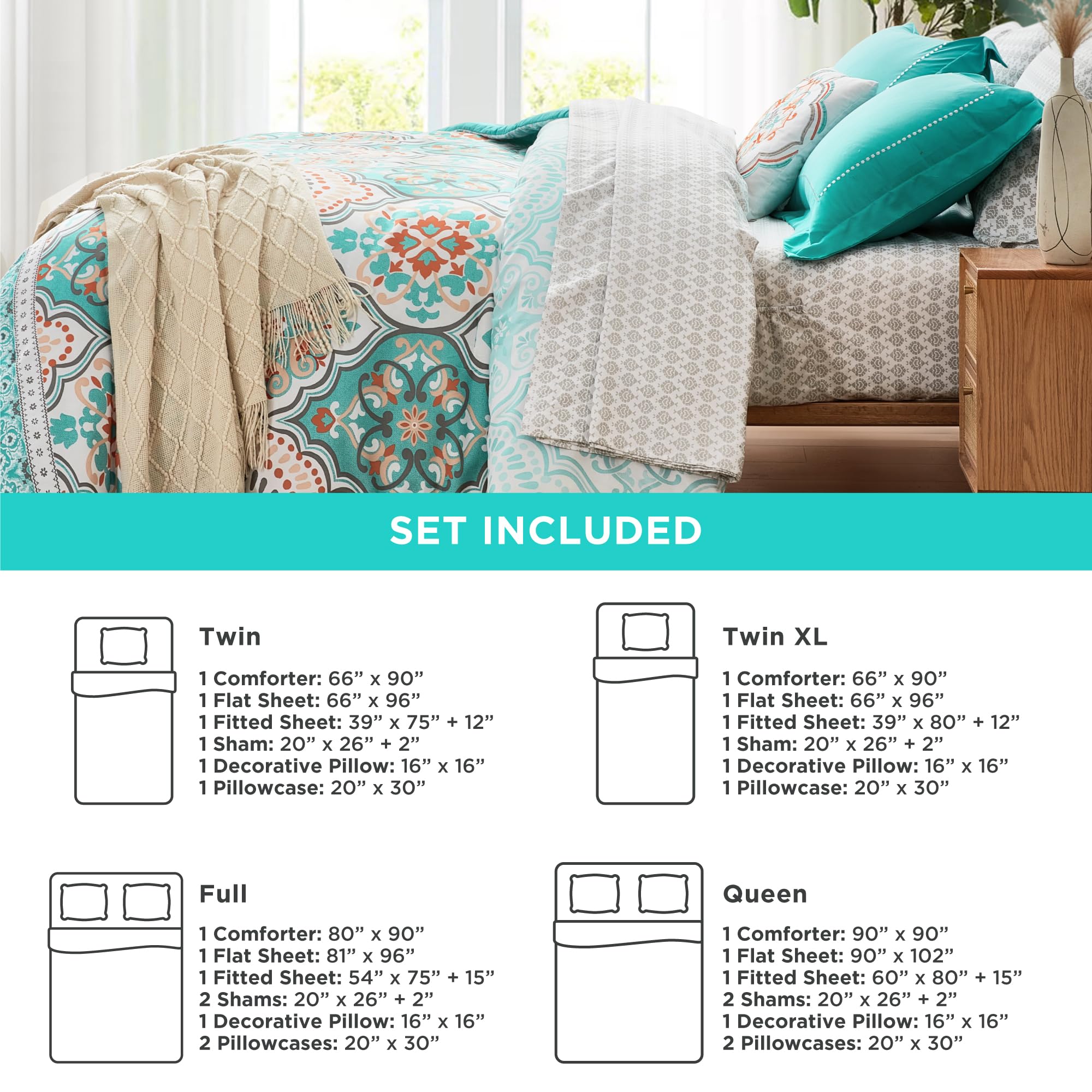 Bed in a Bag Twin XL, Boho Medallion Comforter Sets for College