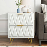 White Night Stands for Bedrooms Set of 2, Modern Bedside Table with 2 Drawers Storage, Wood Nightstand End Side Tables with Golden Metal Legs for Bedroom Living Room